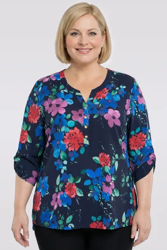 Černá halenka s barevnými květinami