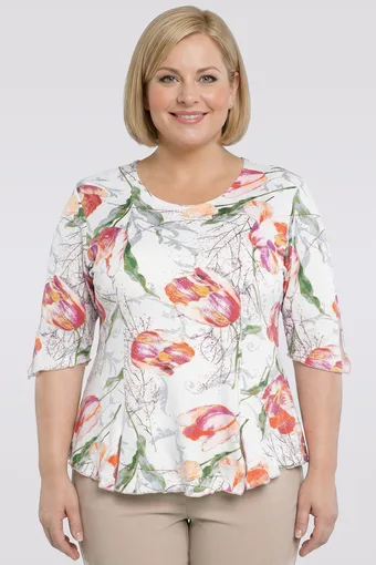 Bílá halenka s tulipány