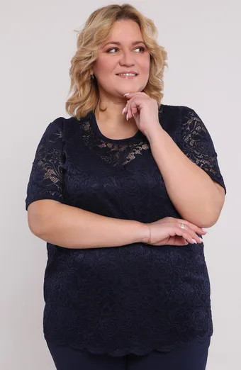 Tmavě modrá halenka s květinovou krajkou