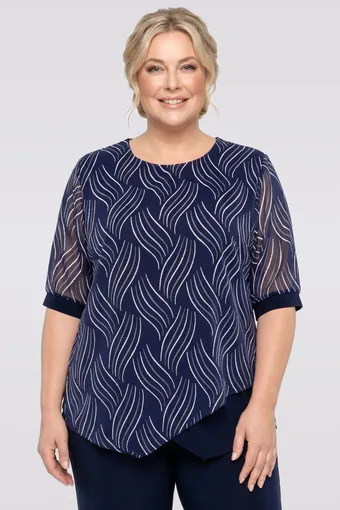 Tmavě modrá halenka s bílými a šedými vzory