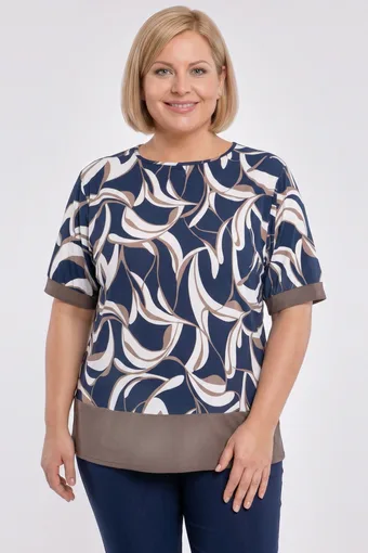 Béžová halenka s bílými a modrými vzory
