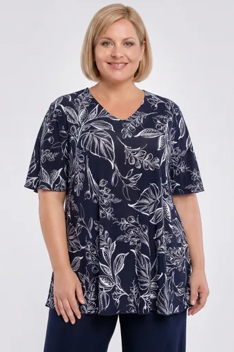 Tmavě modrá halenka s listy