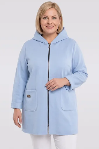 Světle modrá bunda s kapsami a kapucí