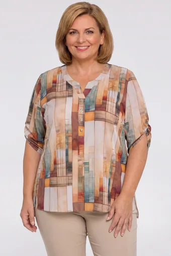 Halenka se zlatavě hnědými geometrickými vzory