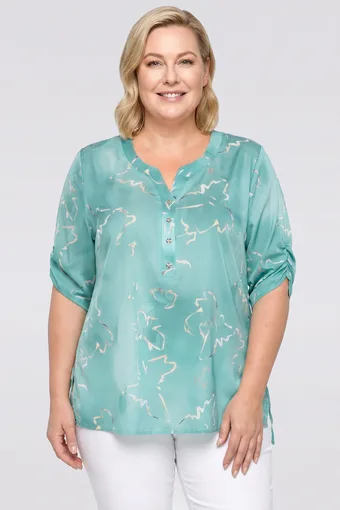 Světle tyrkysová halenka s béžovými vzory