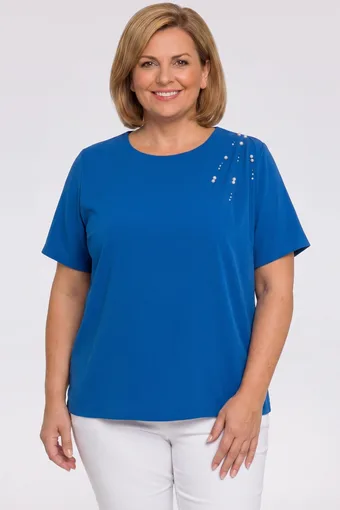 Modrá halenka s perlami a zirkony