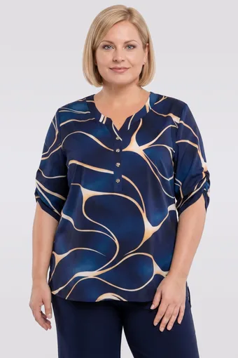 Tmavě modrá halenka se zlatými vzory