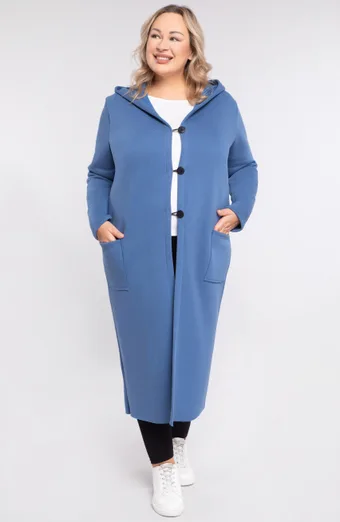 Modrá dlouhá teplá halenka s knoflíky