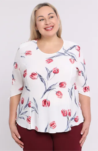 Bílá halenka s tulipány