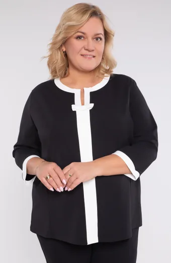 Černá halenka s bílým lemováním a mašlí
