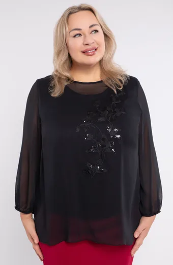 Černá šifonová halenka s ozdobami