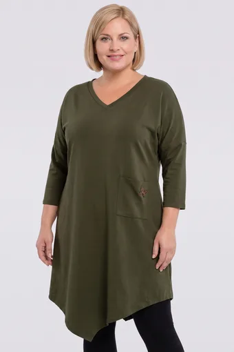 Khaki bavlněná tunika s ozdobou